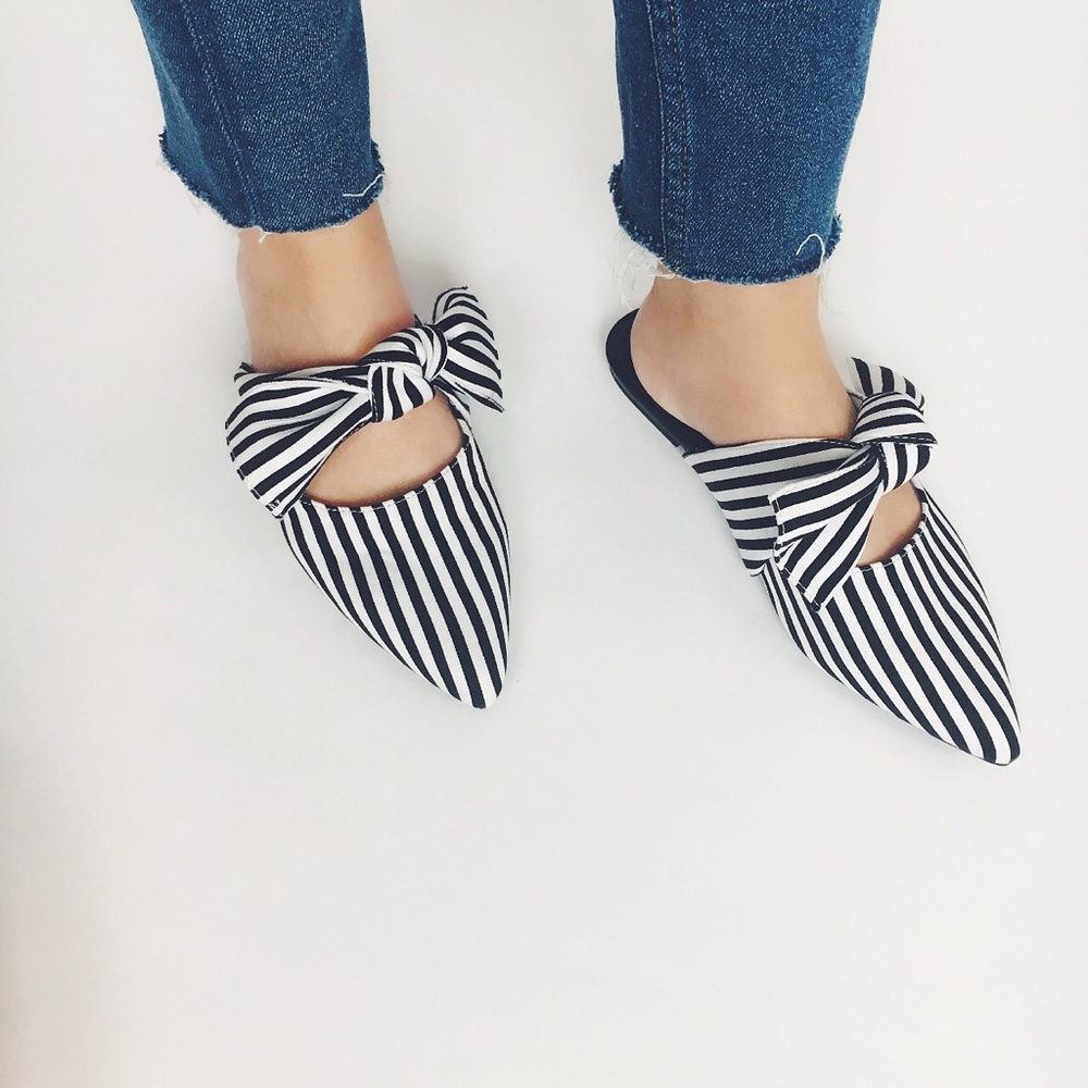 Last 1🆕Kyla Striped Pointy Toe Bow Mules - Picture 4 of 6